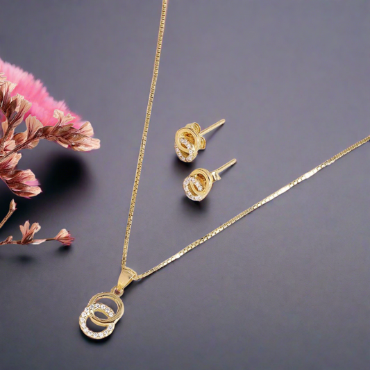 Duality in Gold 925 Sterling Silver Jewelry Set with Twin Circles