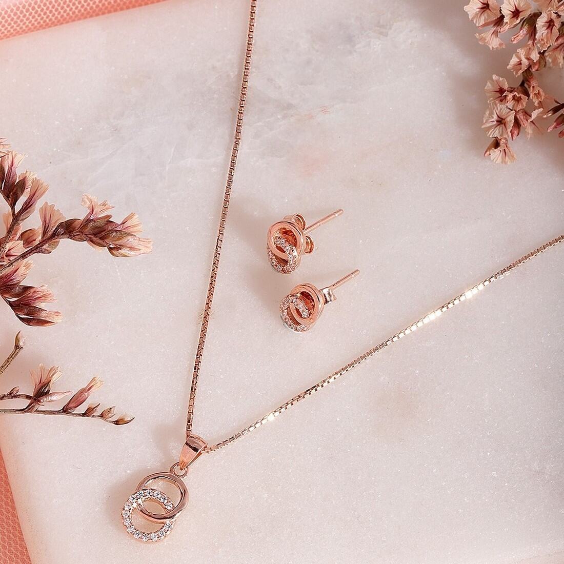 Duality in Rose Gold 925 Sterling Silver Jewelry Set with Twin Circles