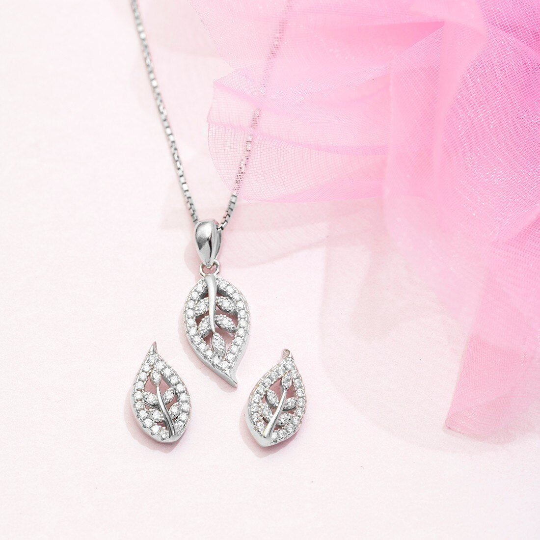 Simplicity Leaf 925 Silver Jewellery Set