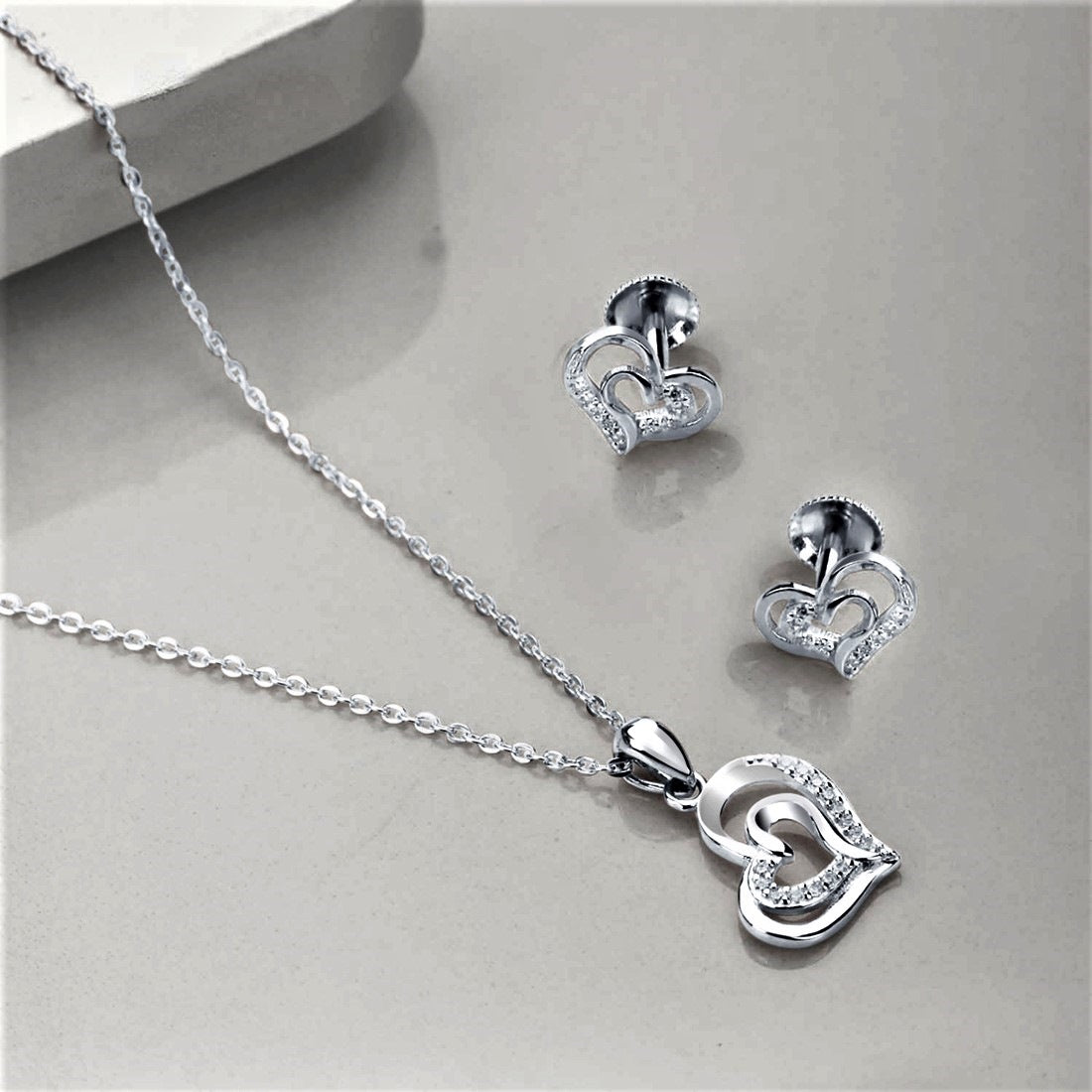 Nested Heart 925 Silver Jewellery Set