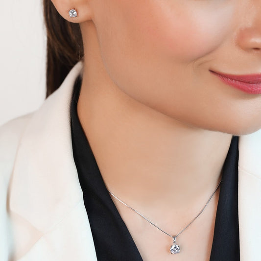 Sensational Solitaire Rhodium Plated 925 Sterling Silver Jewellery Set