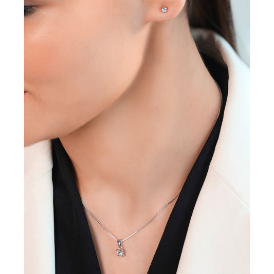 Minimal Solitaire Rhodium Plated 925 Sterling Silver Jewellery Set