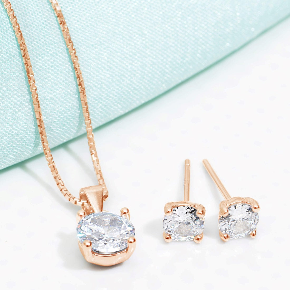Elegant Rose-Gold Plated 925 Sterling Silver CZ Jewelry Set