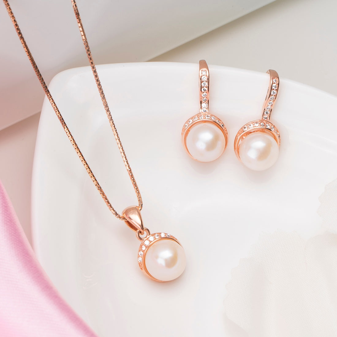 Ocean Blush Freshwater Pearl Rose Gold-Plated 925 Sterling Silver Jewelry Set