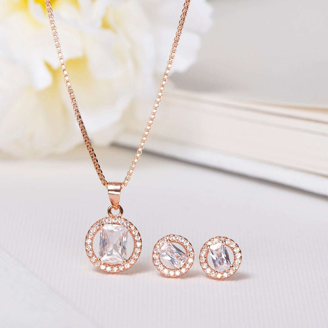 Celestial Circles Rose Gold-Plated CZ 925 Sterling Silver Jewelry Set