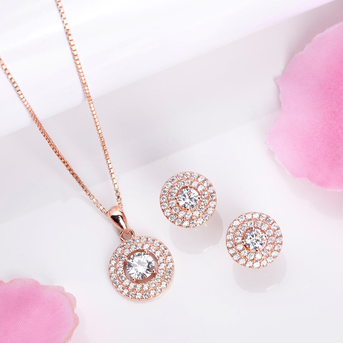 Radiant Orb Rose Gold-Plated CZ 925 Sterling Silver Jewelry Set