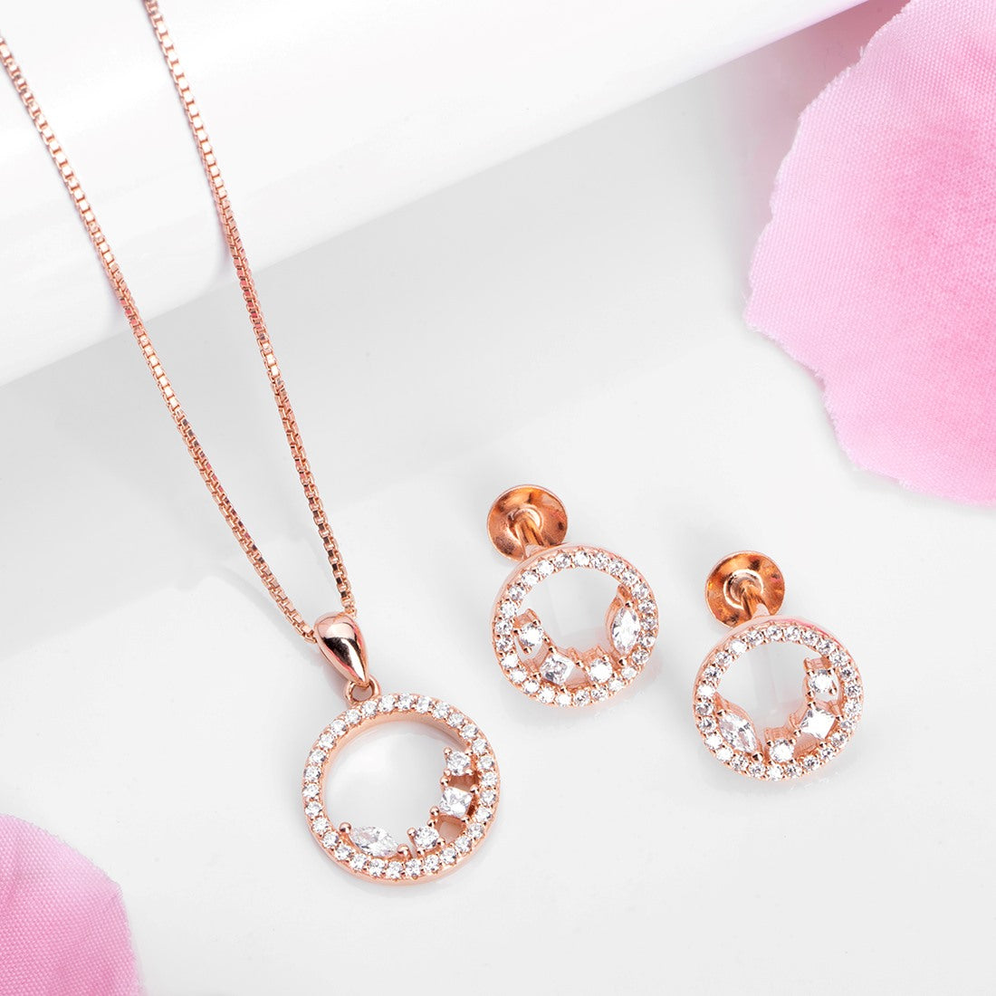 Celestial Circle of Elegance Rose Gold-Plated CZ 925 Sterling Silver Jewelry Set