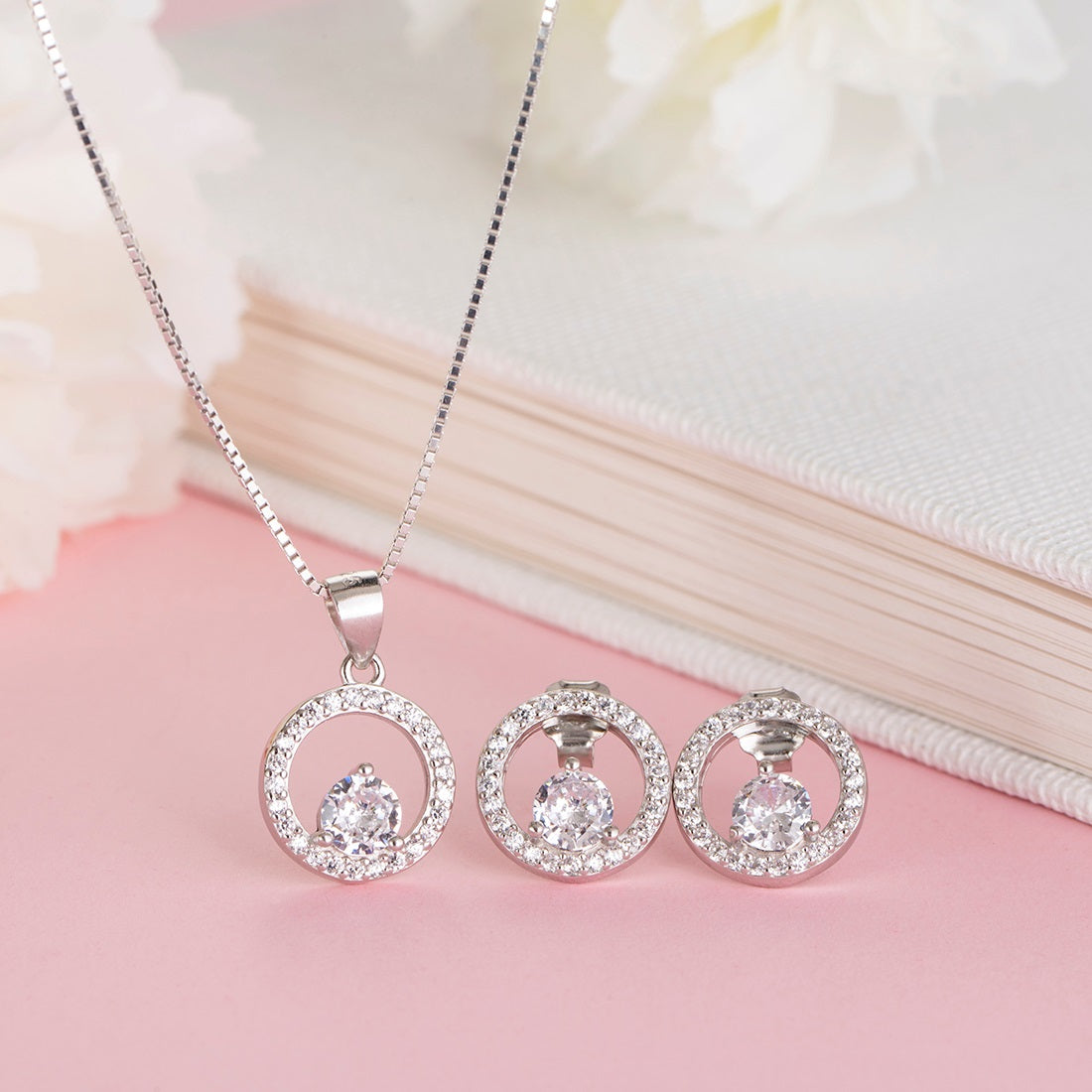 Circle of Brilliance Rhodium-Plated CZ 925 Sterling Silver Jewelry Set
