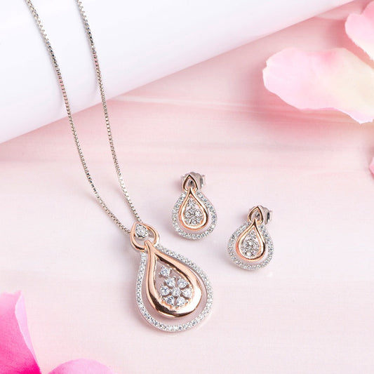 Floral Radiance Harmony Dual Tone-Plated 925 Sterling Silver Jewelry Set Gift Hamper