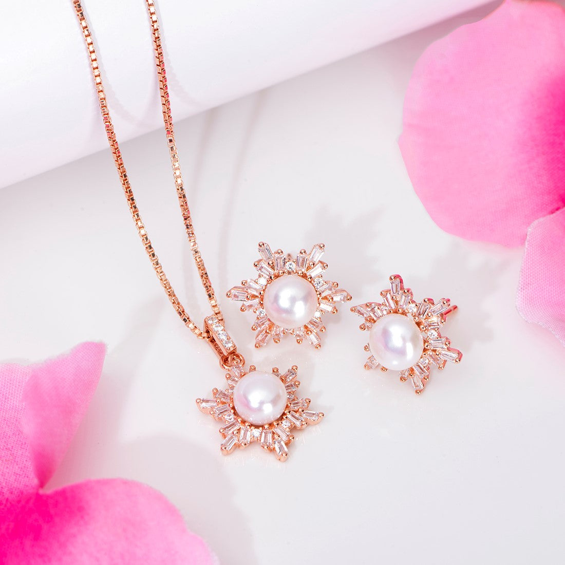 Snowflake Elegance Rose gold Plated 925 Sterling Silver Jewelry Set