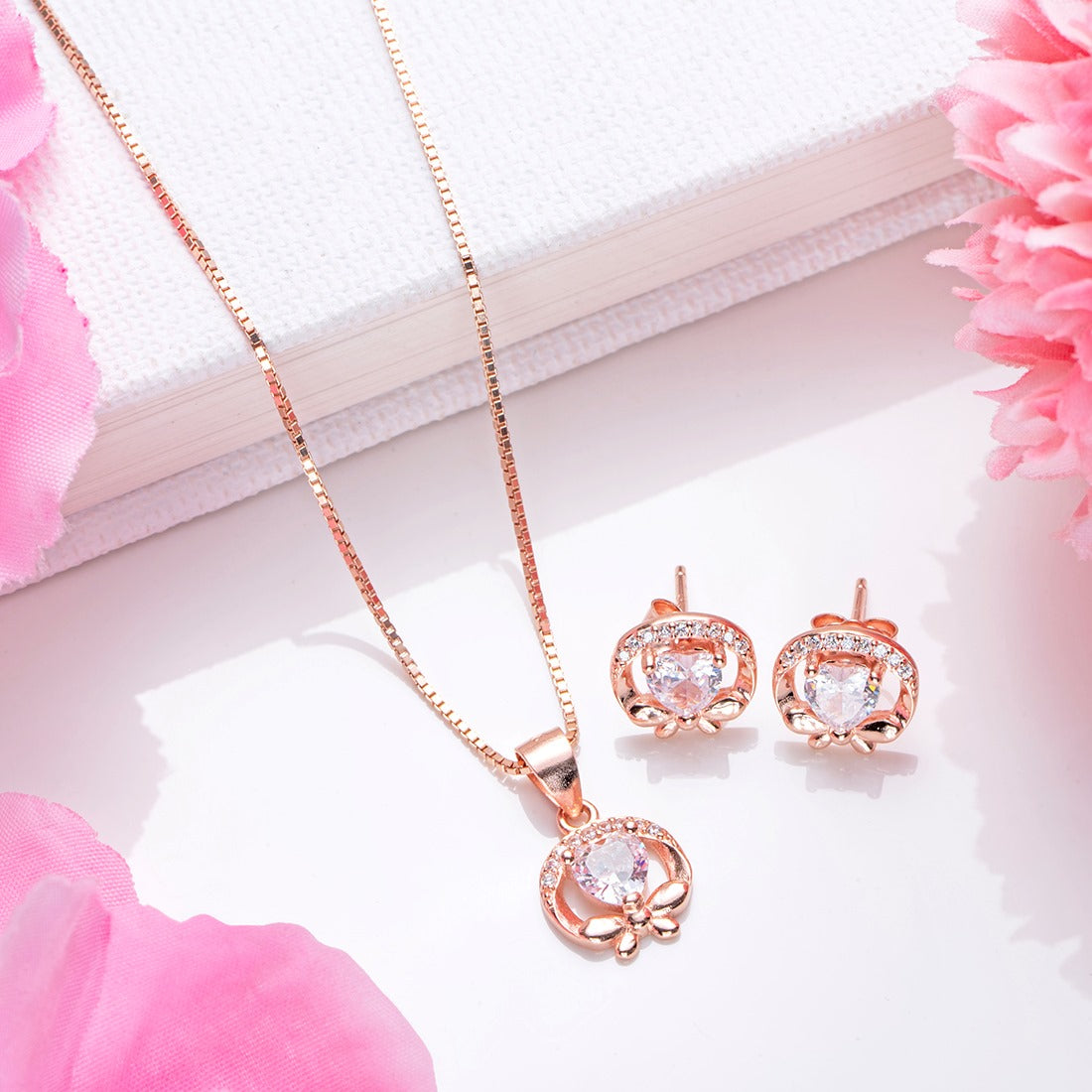Rose Petal Radiance Rose Gold-Plated 925 Sterling Silver Jewelry Set
