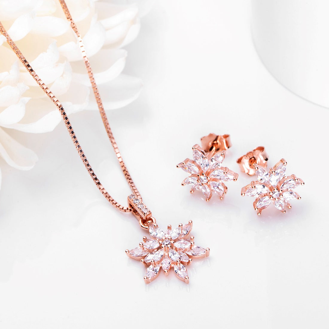 Rose Gold Blooms 925 Sterling Silver Jewelry Set