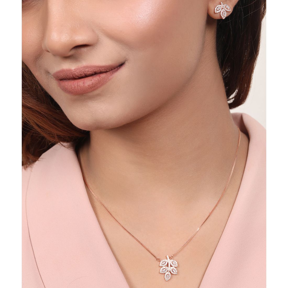 Rose Gold Leaf Harmony 925 Sterling Silver Jewelry Set