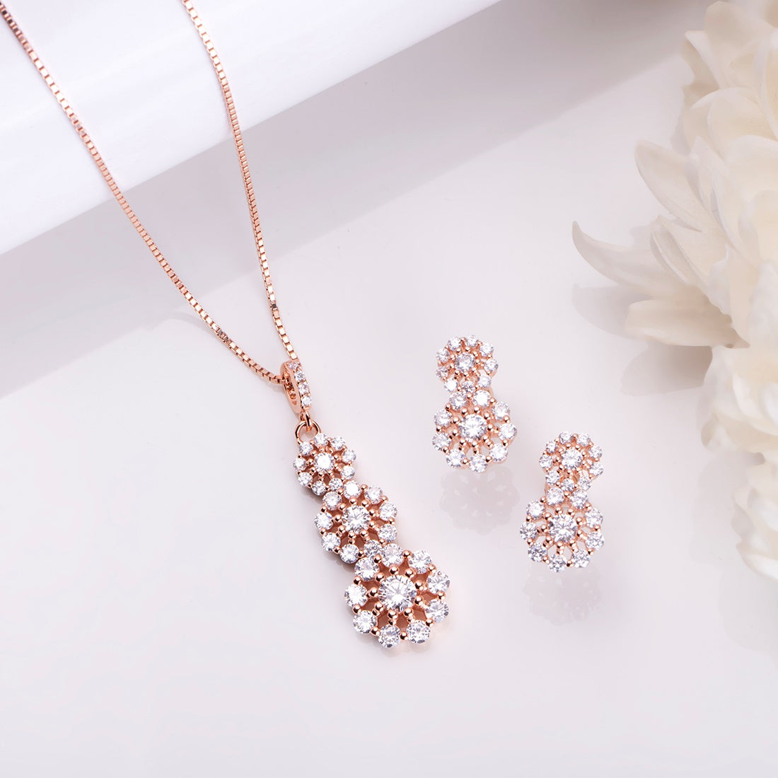 Blooming Beauty 925 Sterling Silver Rose gold Plated Jewelry Set