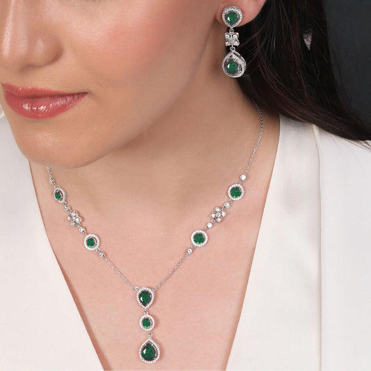 Alluring Mystery Rhodium Plated 925 Sterling Silver Green Jewellery Set