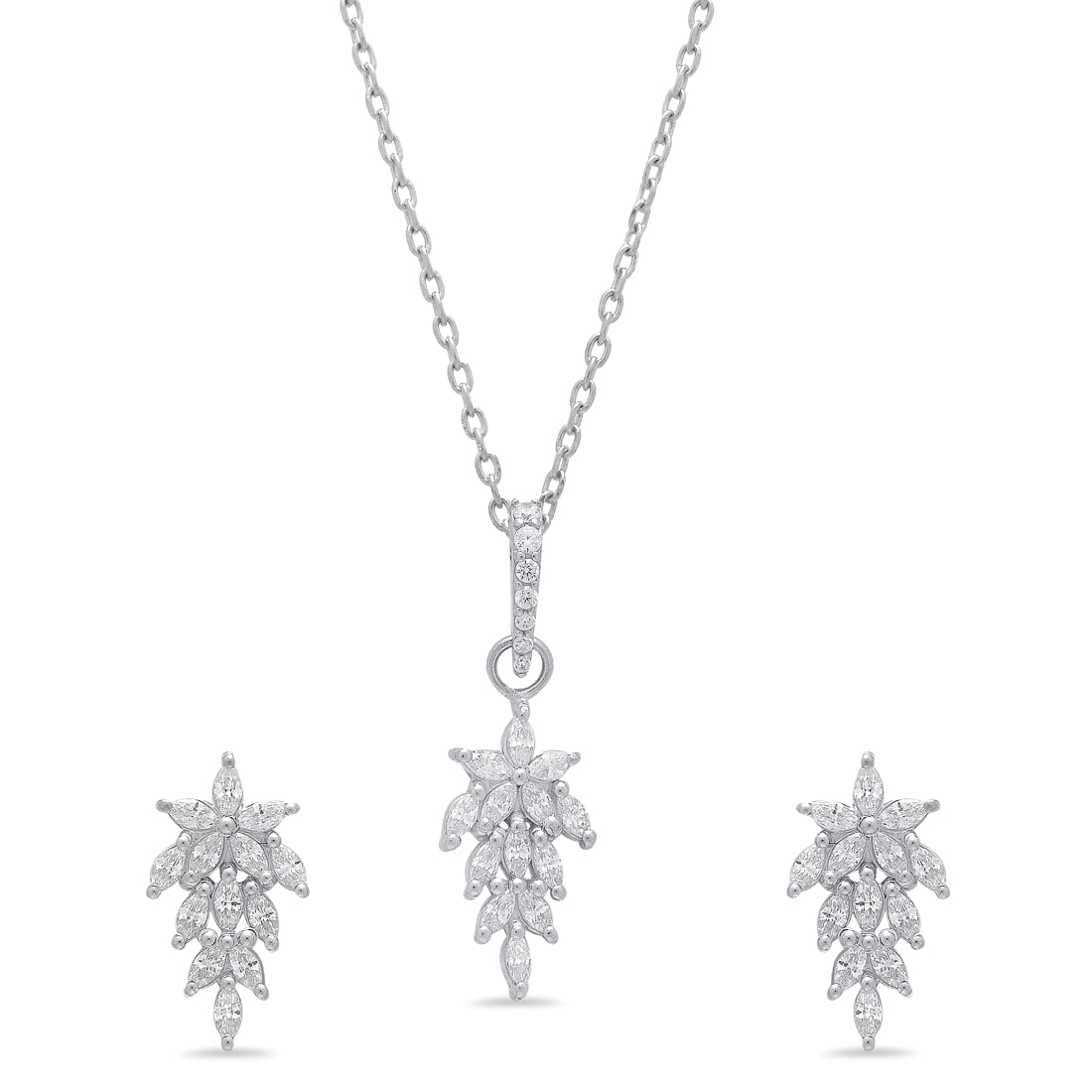 Whimsical Leaves 925 Sterling Silver Rhodium-Plated Jewellery Set