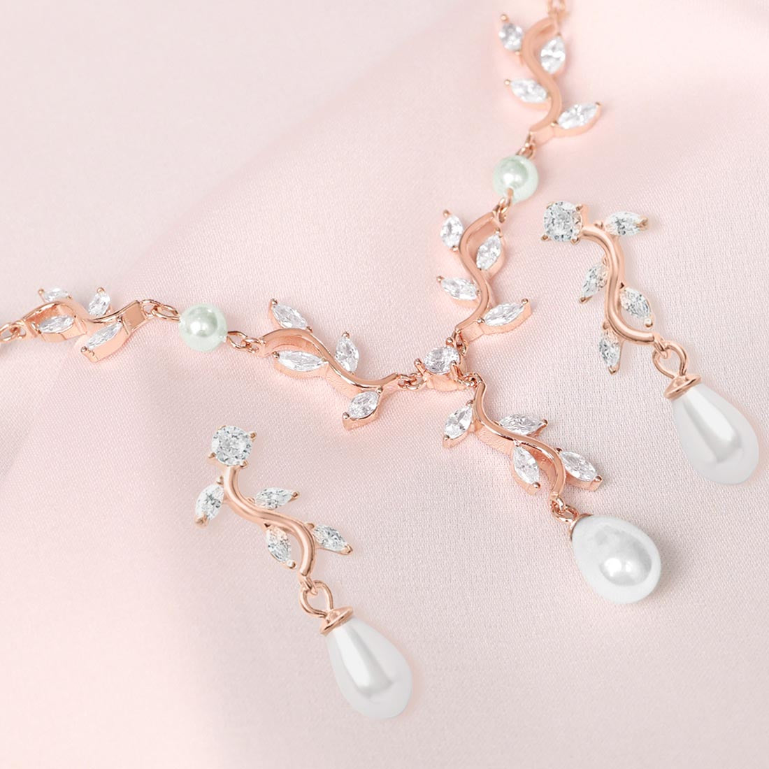 Leaf Drop Rose Gold Plated 925 Sterling Silver Jewelry Set