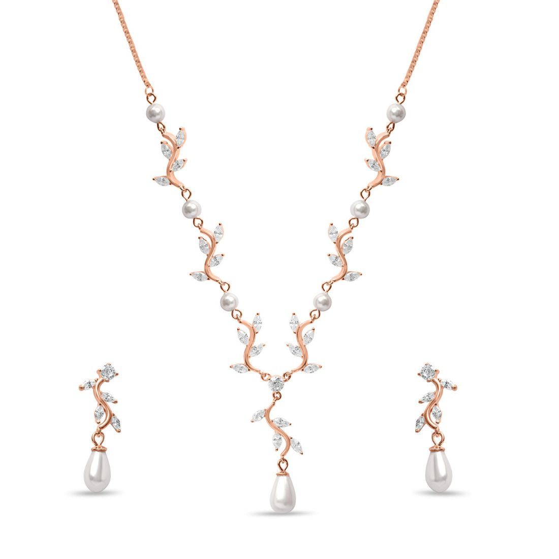 Leaf Drop Rose Gold Plated 925 Sterling Silver Jewelry Set
