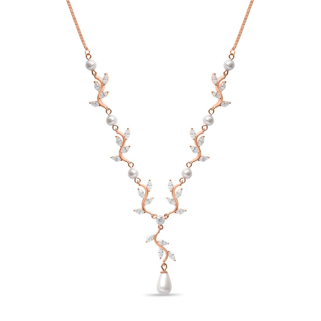 Leaf Drop Rose Gold Plated 925 Sterling Silver Jewelry Set