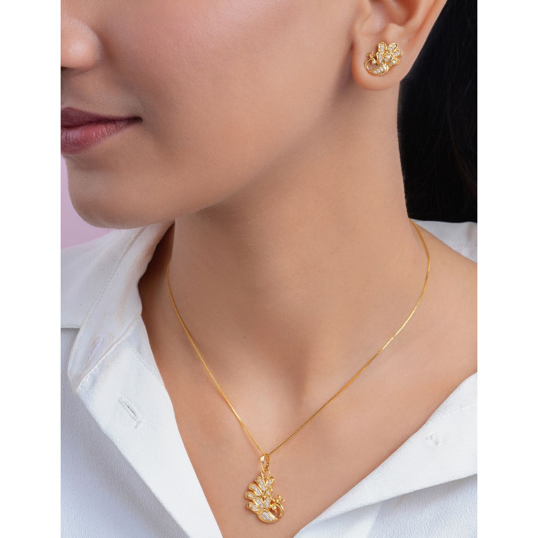 Peacock Glory Gold Plated 925 Sterling Silver Jewelry Set