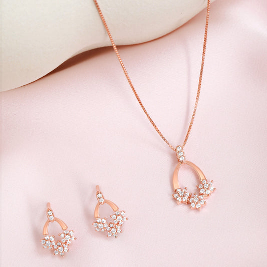 Blossom Art Rose Gold Plated 925 Sterling Silver Jewelry Set