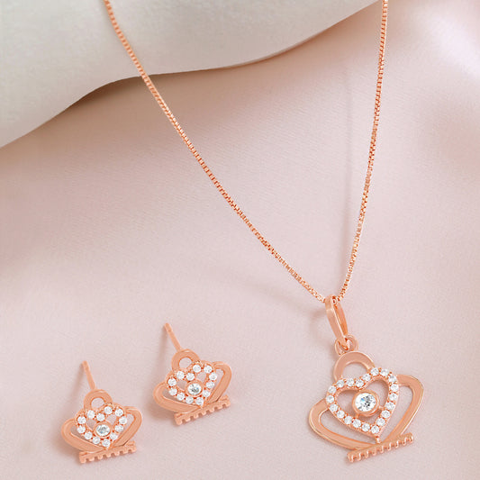 Heart Glow Rose Gold Plated 925 Sterling Silver Jewelry Set