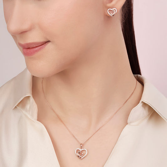 Loving Bond Rose Gold Plated 925 Sterling Silver Jewellery Set
