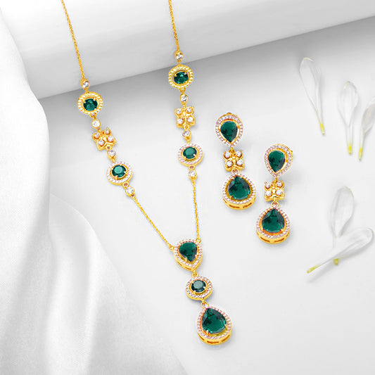 925 Sterling Silver Enchanted Emerald Bloom Gold-Plated 925 Silver Necklace & Earring Jewellery Set for Women – Zavya