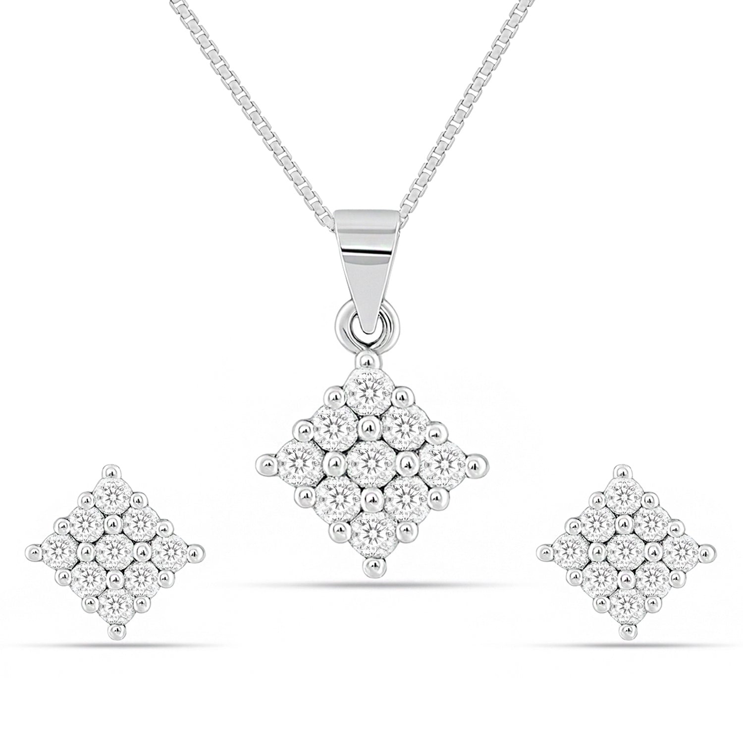 Luminous Lattice Rhodium Plated Cubic Zirconia Jewellery Set