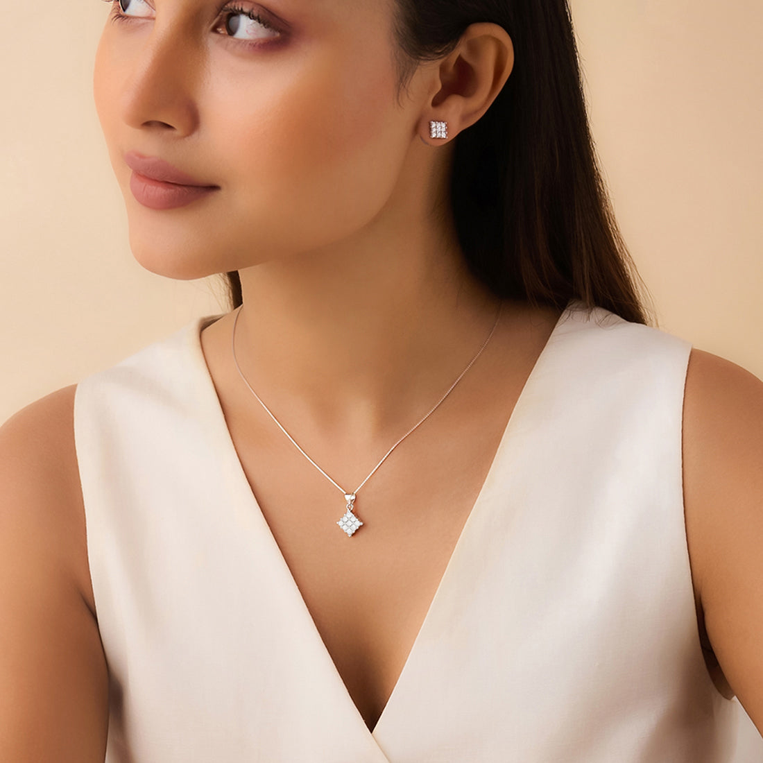 Luminous Lattice Rhodium Plated Cubic Zirconia Jewellery Set