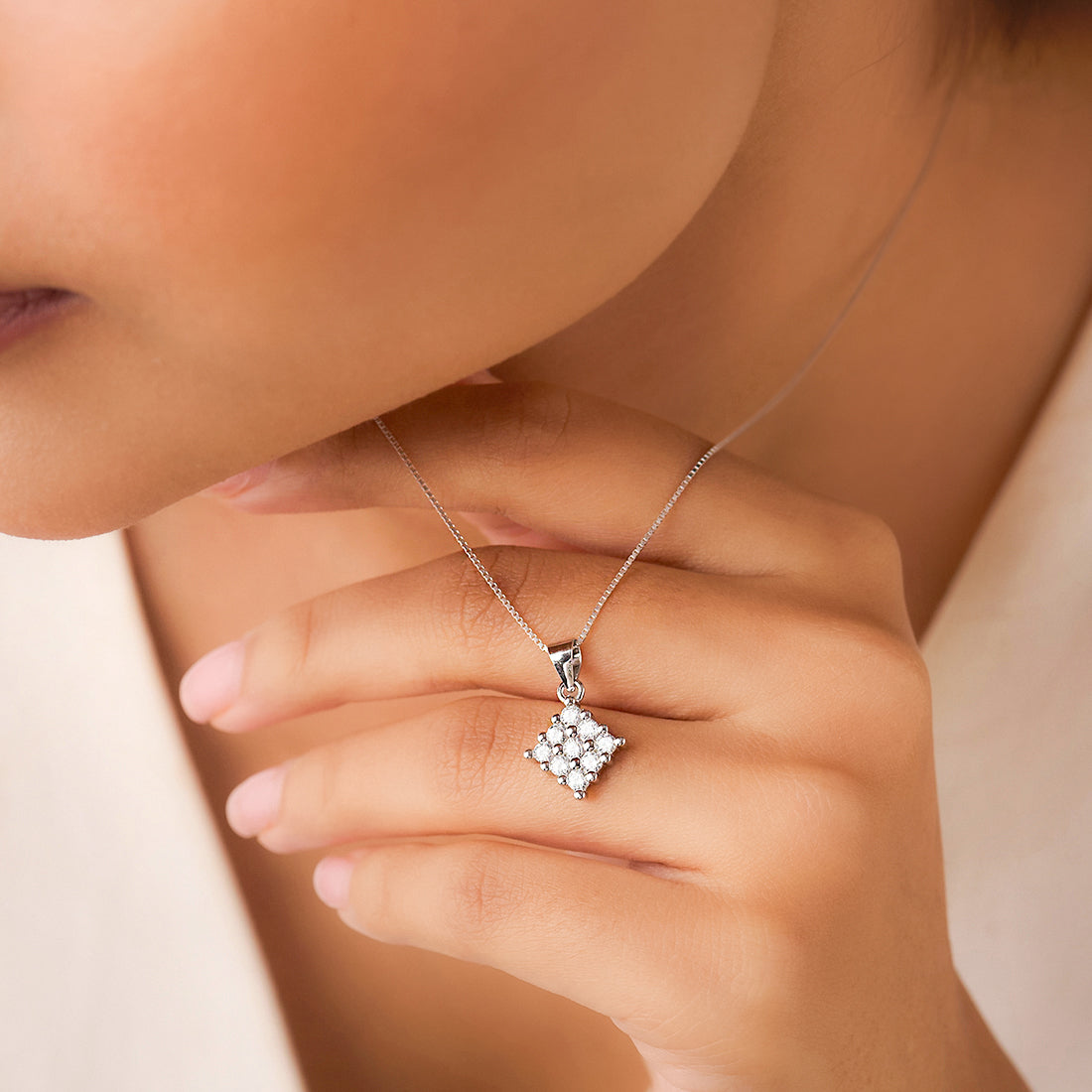 Luminous Lattice Rhodium Plated Cubic Zirconia Jewellery Set