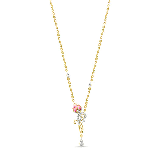 0.3 CT Pink Lotus Rose Gold Necklace with Lab-Grown Diamonds