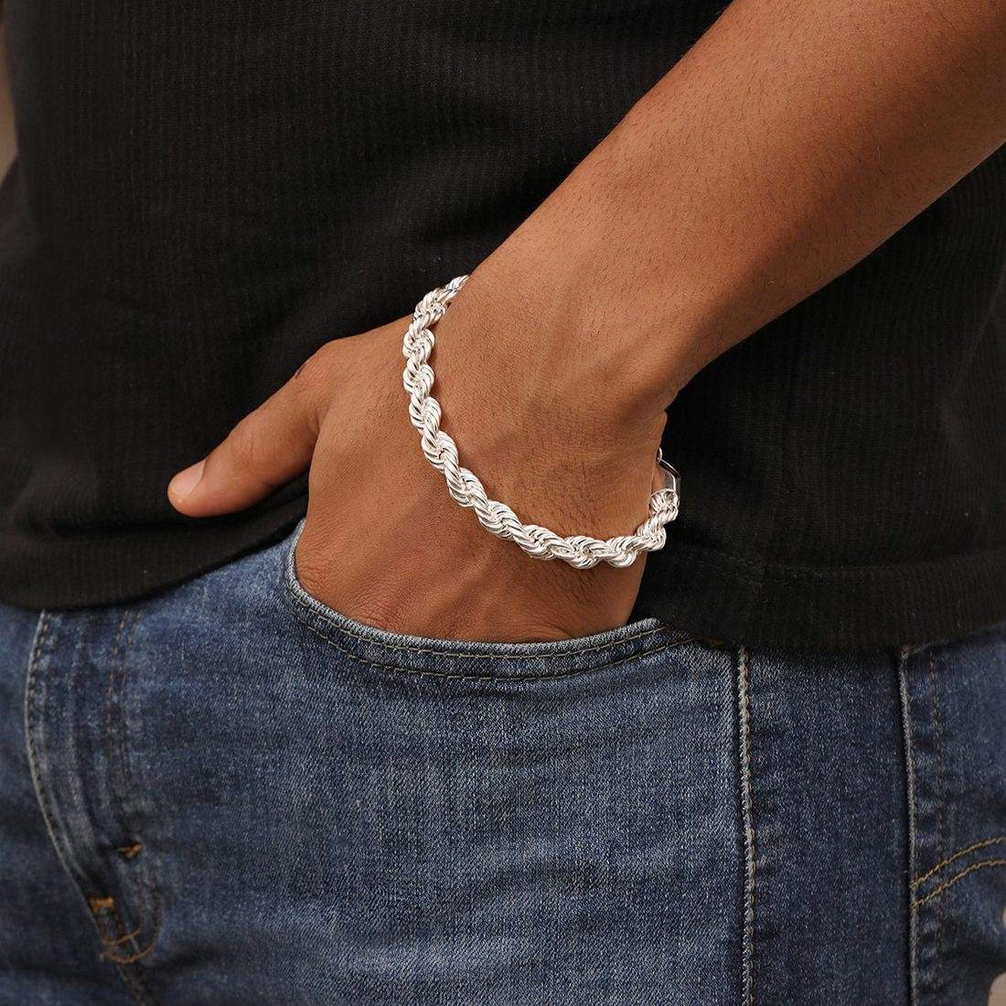 Chandi Ka Designer Chain Bracelet Mens Masculine Silver-Plated 925