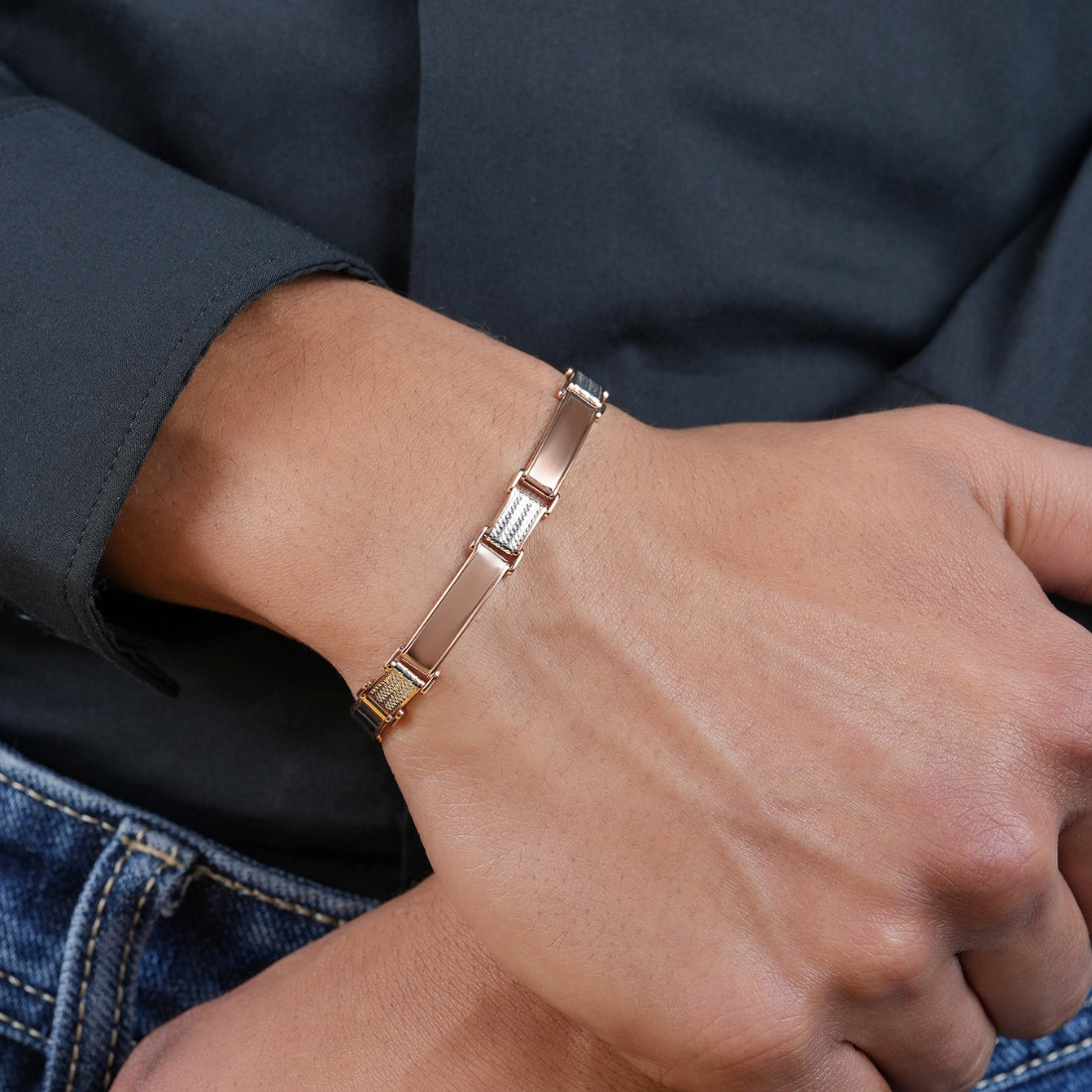 Classic Rhodium Rose Gold Plated 925 Sterling Silver Men's Bracelet