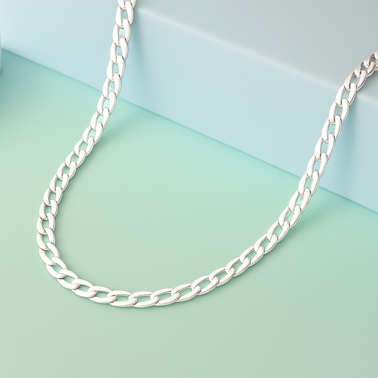 Classic Curb-Link: Rhodium-Plated 925 Silver Chain