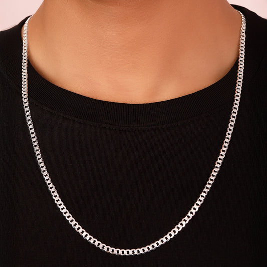 Classic Curb-Link: Rhodium-Plated 925 Silver Chain