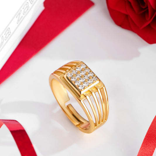 Gilded Radiance CZ Gold-Plated 925 Sterling Silver 1 Micron Ring for Him (Adjustable)