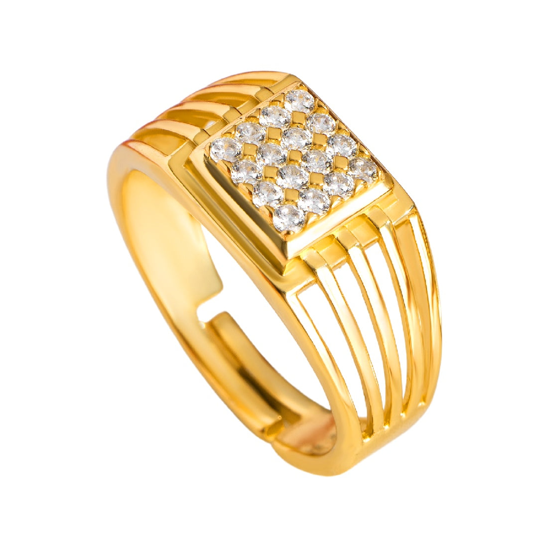 Gilded Radiance CZ 925 Sterling Silver Gold-Plated Ring for Him