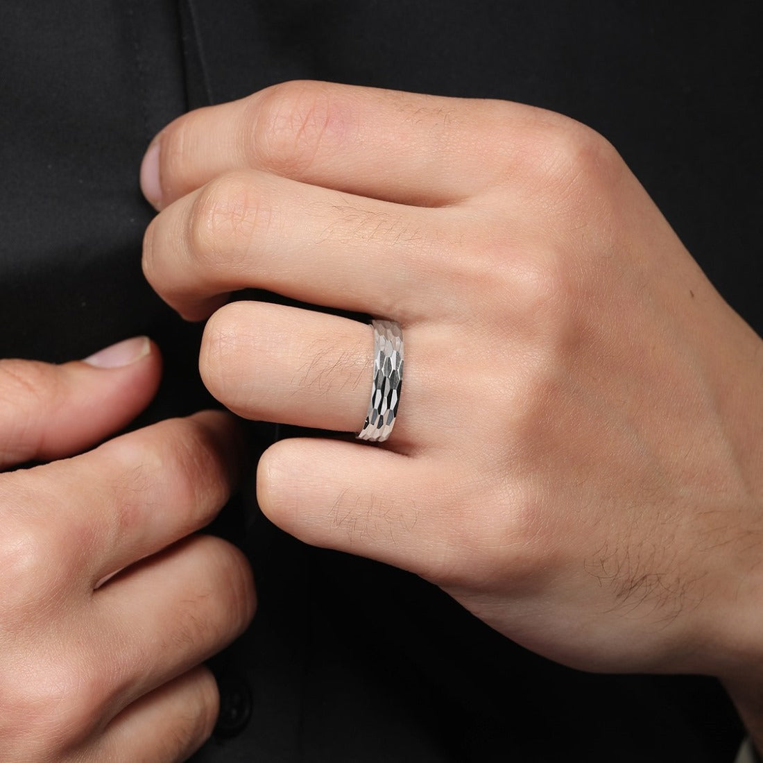 Modern Elegance Rhodium Plated 925 Sterling Silver Men's Ring