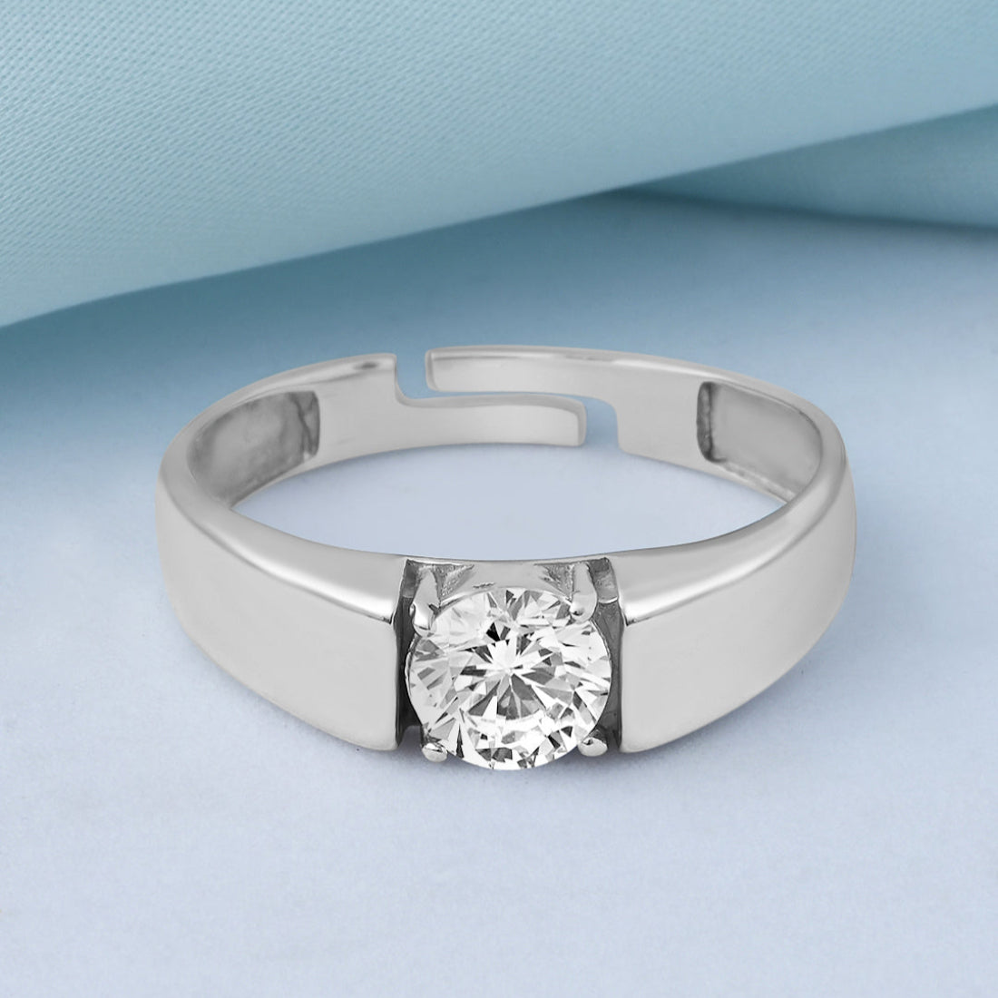 Solitaire Rhodium Plated 925 Sterling Silver Men's Ring