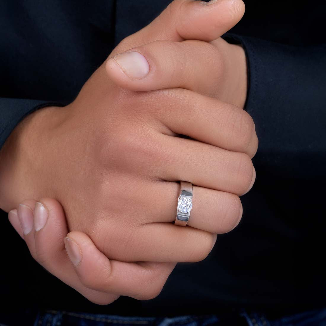 Solitaire Rhodium Plated 925 Sterling Silver Men's Ring