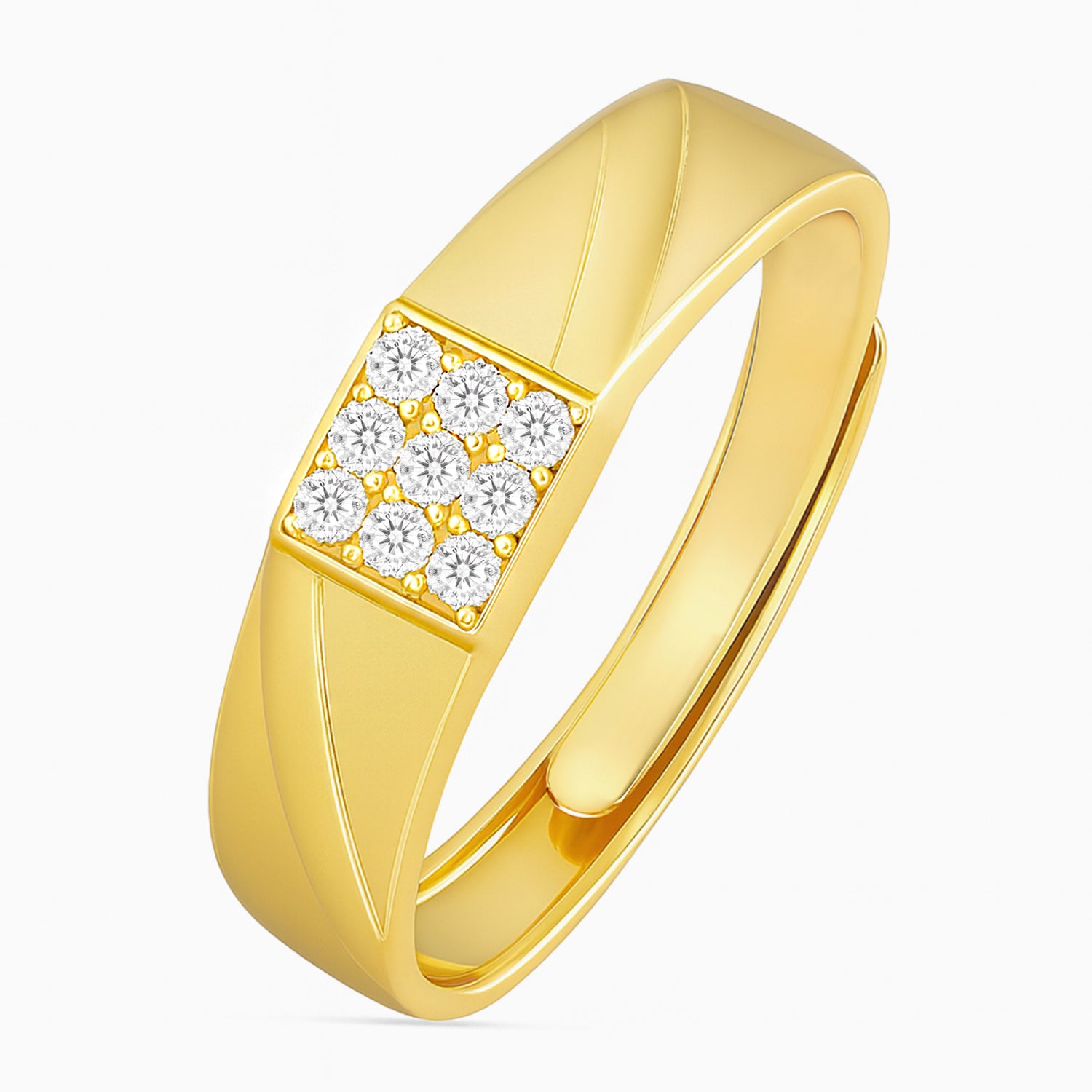 CZ Gold-Plated Silver Band Mens Ring (Adjustable)