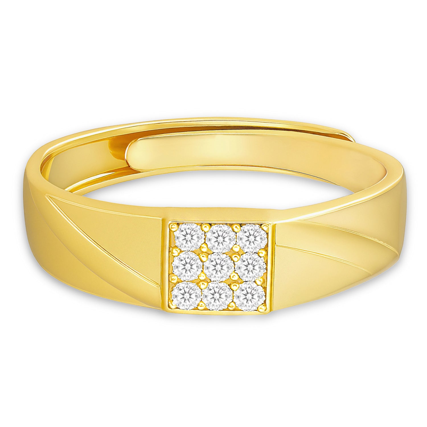 CZ Gold-Plated Silver Band Mens Ring (Adjustable)