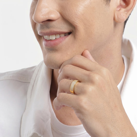 Luminary Band Gold Plated 925 Silver Men's Ring (Adjustable)