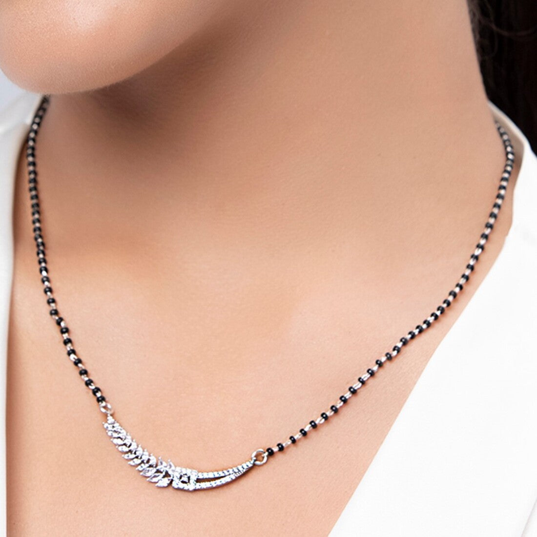 Floral Leaf Style 925 Silver Mangalsutra
