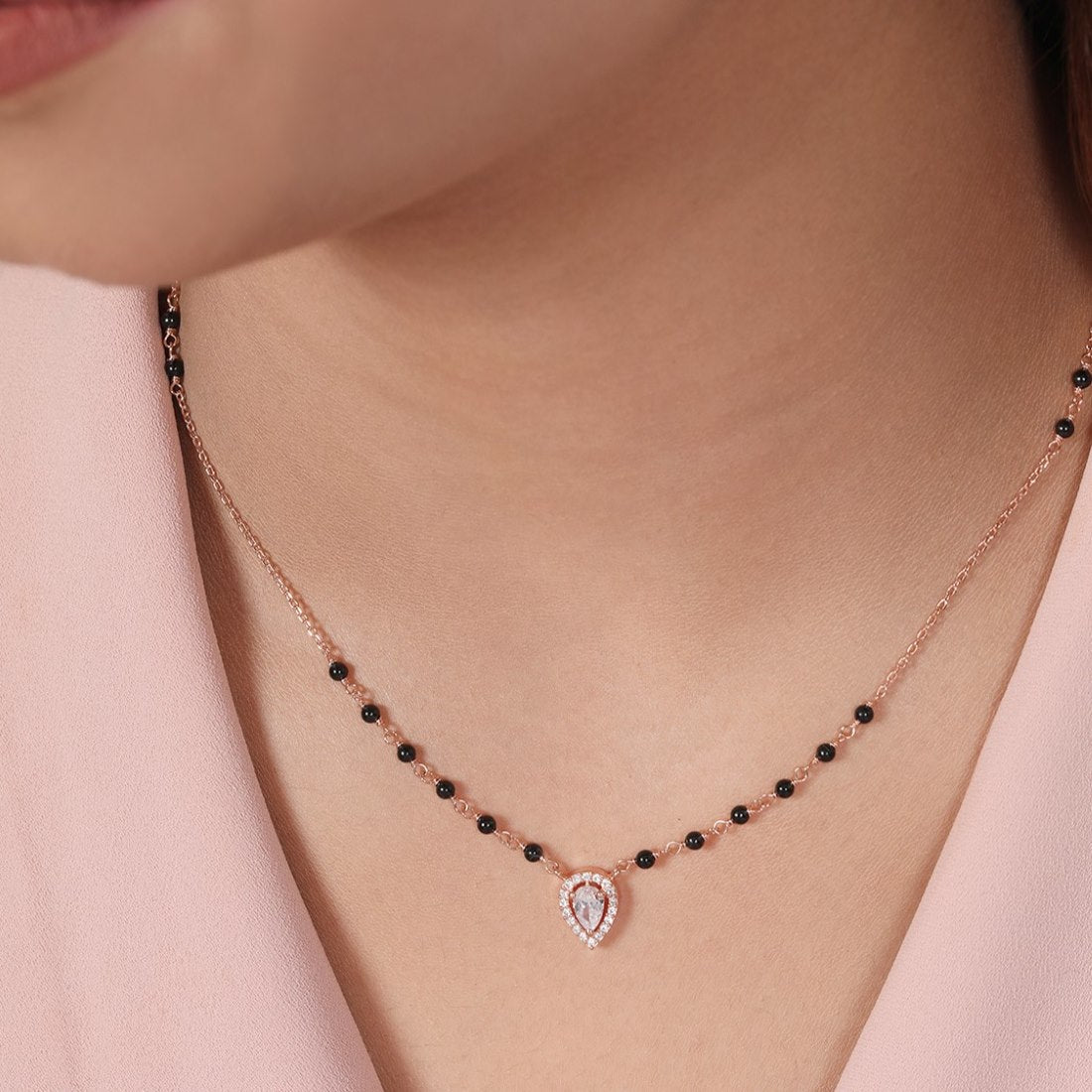Teardrop Serenity Rose Gold-Plated 925 Sterling Silver Mangalsutra
