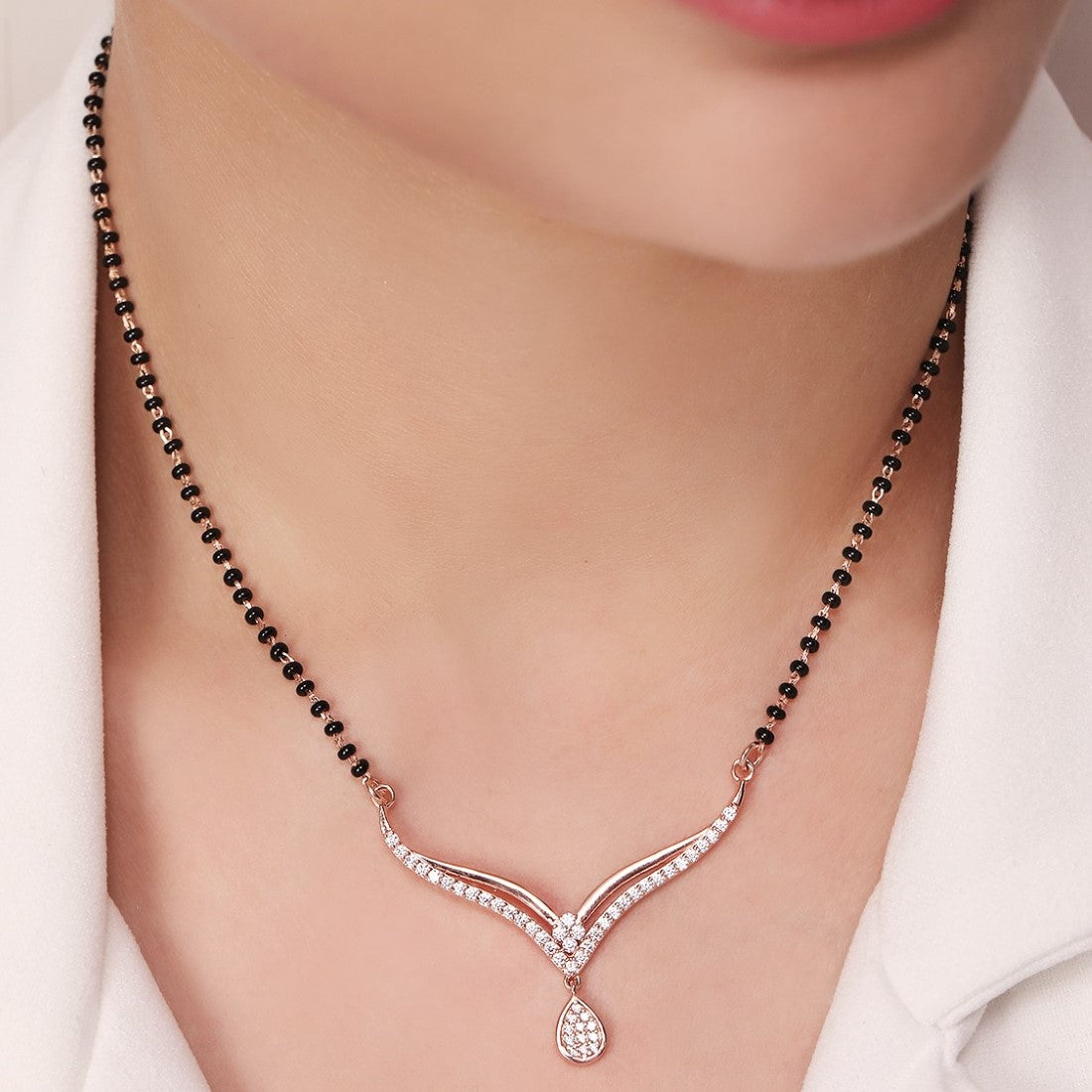 Ethereal Blossoms Rhodium-Plated 925 Sterling Silver Mangalsutra