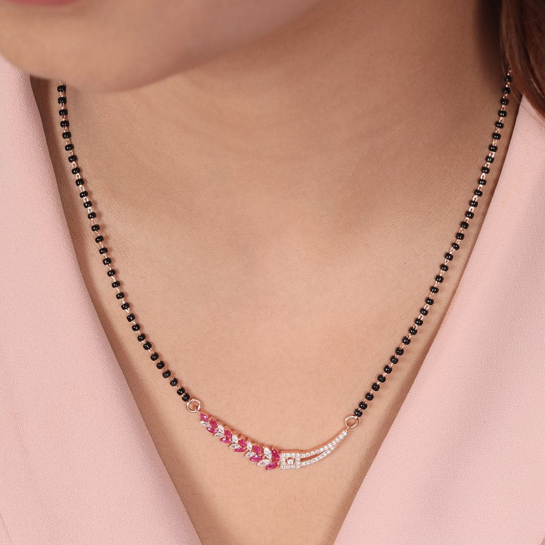 Leafy Charm Rose Gold Plated 925 Sterling Silver Mangalsutra