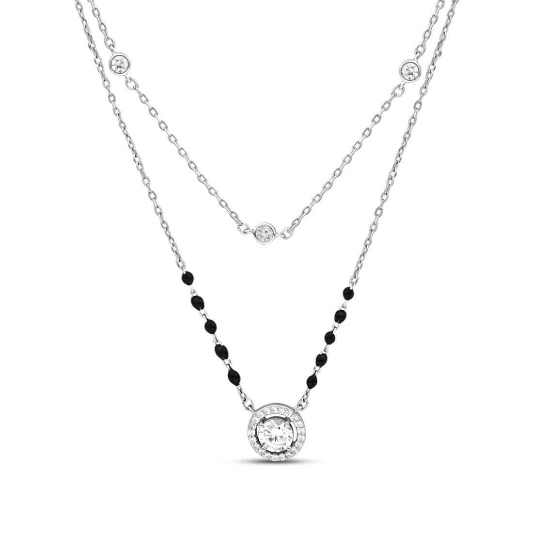 Solitaire Halo Rhodium Plated 925 Sterling Silver Mangalsutra