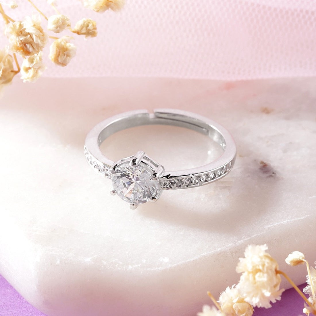 Crystal Cascade CZ Rhodium-Plated 925 Sterling Silver Ring